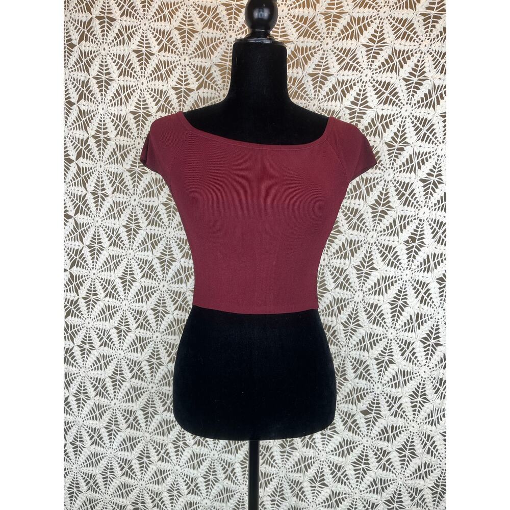 Rehab Maroon Ribbed Crop Top Shirt